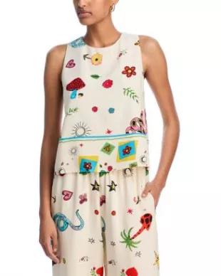 Border Mixed Print Sleeveless Tank Top