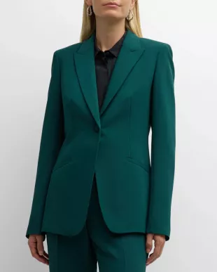 Peak-Lapel Single-Button Blazer