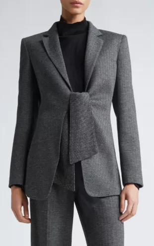 Monia Tie Front Herringbone Jersey Blazer