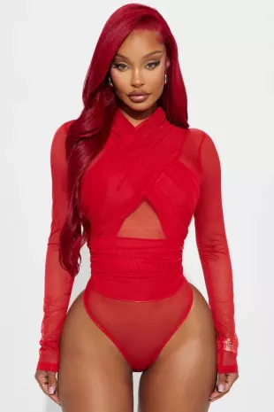 Serena Mesh Bodysuit in Red