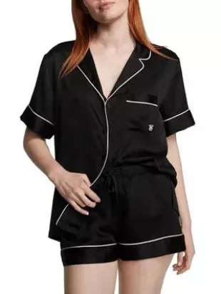 Black Short Satin Pajamas.