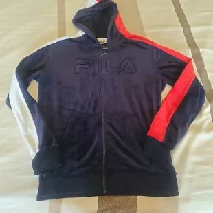 Medium Navy Blue Velour Full Zip Track Jacket Hooded