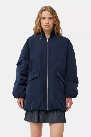 Blue Twill Oversized Bomber Jacket