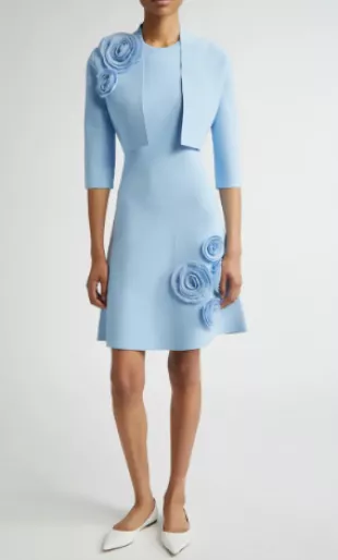 Penelope Rosette Embellished Milano Knit Dress