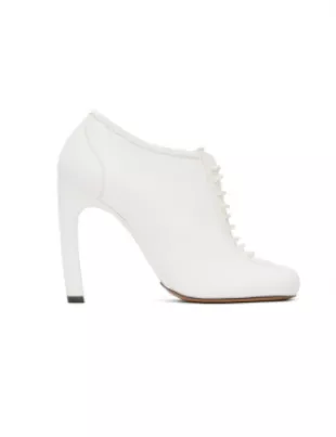 Lace-Up Low Ankle Heels in White