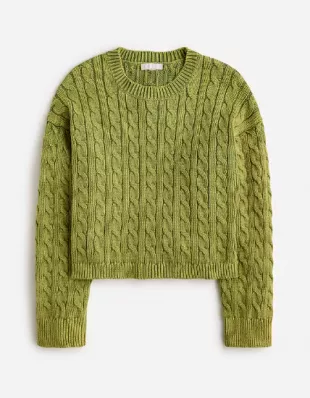 Cable-knit Cropped Crewneck Sweater