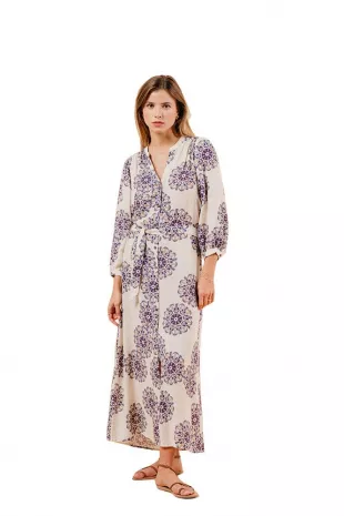 Manille Printed Maxi Dress - Beige/Purple