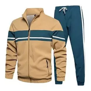 Mens Tracksuit Set Casual Long Sleeve Stand Collar Zipper Jacket Slim Fit Bottoms Sweatpants Fitness Trousers Athletic Suit Running Joggers Set