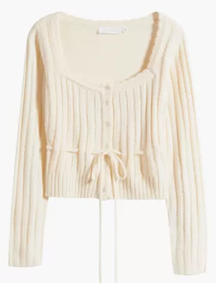 Drawstring Square Neck Cardigan