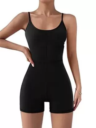Black Sleeveless Workout Romper