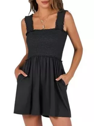 Black Smocked Sleeveless Romper
