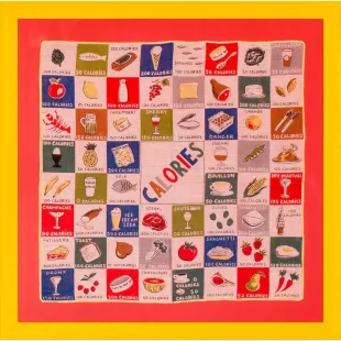 "Calories Framed Linen c1950s Pocket Square"