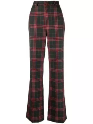 Tartan-pattern High-waist Trousers