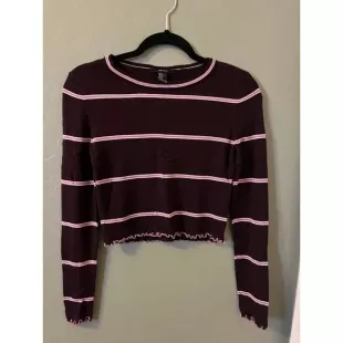 Purple Lettuce Hem Striped Long Sleeve Crop Top