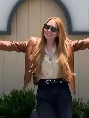 Lindsay Lohan Freakier Friday Brown Leather Jacket