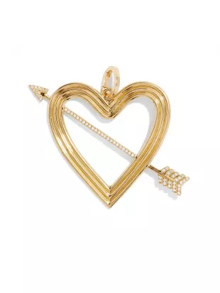 XL Pavé Heart + Arrow Hinged Yellow Gold Charm