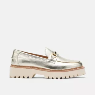 Women's Ms. Boulevard Champagne Silver Leather Bit Loafers