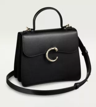 Top Handle Bag Small Model, Panthère de Cartier Black Calfskin