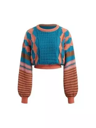 Round Neckline Position Stripe Knitted Crop Sweater