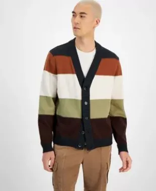 Charles Colorblocked Button-Front Cardigan Sweater