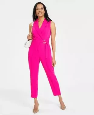 Notched Collar Jumpsuit in Pink Dragonfruit