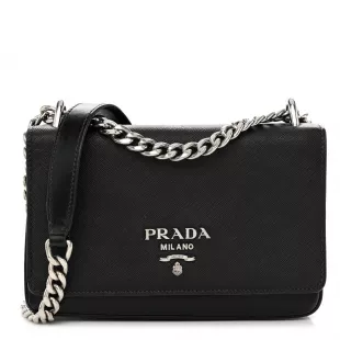 Saffiano Chain Shoulder Bag Black