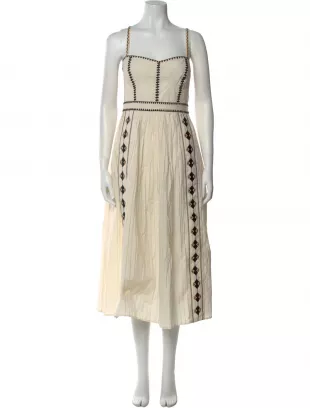 White Embroidered Sleeveless Midi Dress
