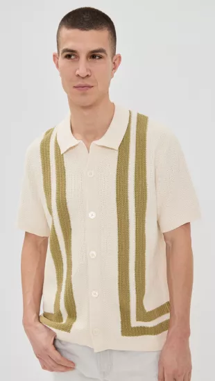 Ares Knit Button Down Shirt In Ivory