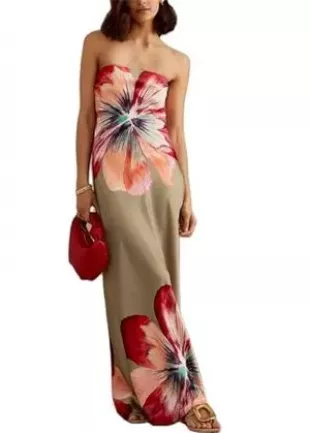 blue floral wrap dress Lily by Firmiana Women's ¾ Sleeve Wrap-Style Maxi with Tie & Green Leaf Pattern Blue & Green Leaf Pattern / 3XL Color:Wine* The Other White Dress floral_ Featuring short puff sleeves