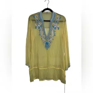 Embellished V Neck Resort Tunic Top