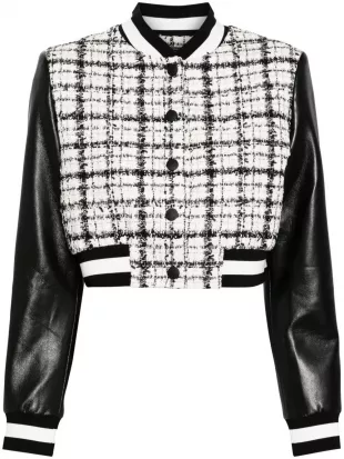Black Tweed and Leather Cropped Jacket