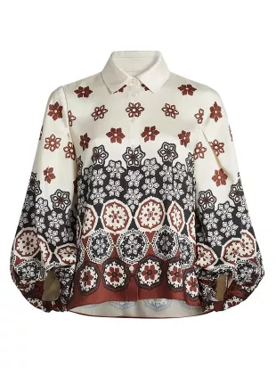 Marina Floral Balloon-Sleeve Blouse