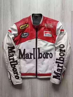 Red And Off-White Vintage Marlboro Leather Jacket