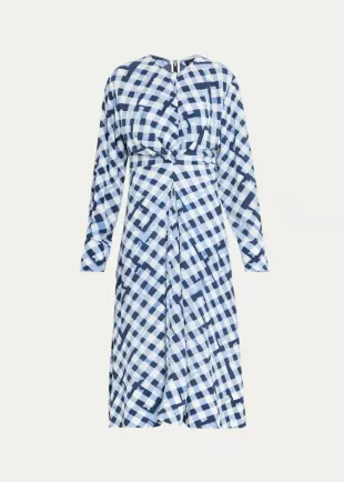 Keria Printed Crepe De Chine Long-Sleeve Midi Dress