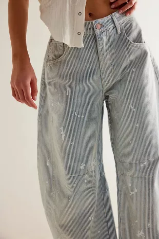 Good Luck Mid-Rise Stripe Barrel Jeans