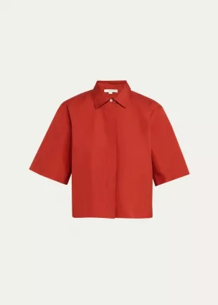 Short-Sleeve Cropped Cotton Shirt