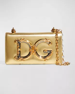DG Girls Flap Leather Chain Crossbody Bag