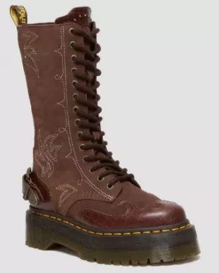 1B99 Gothic Americana Leather Mid Calf Platform Boots