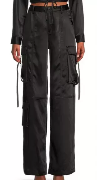 High Rise Coordinating Satin Cargo Pants