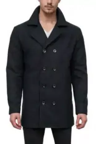 Men's Black Wool Blend Pea Coat