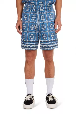 Blue Tiled Silk Shorts