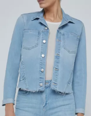 Janelle Slim Fit Raw Hem Denim Trucker Jacket