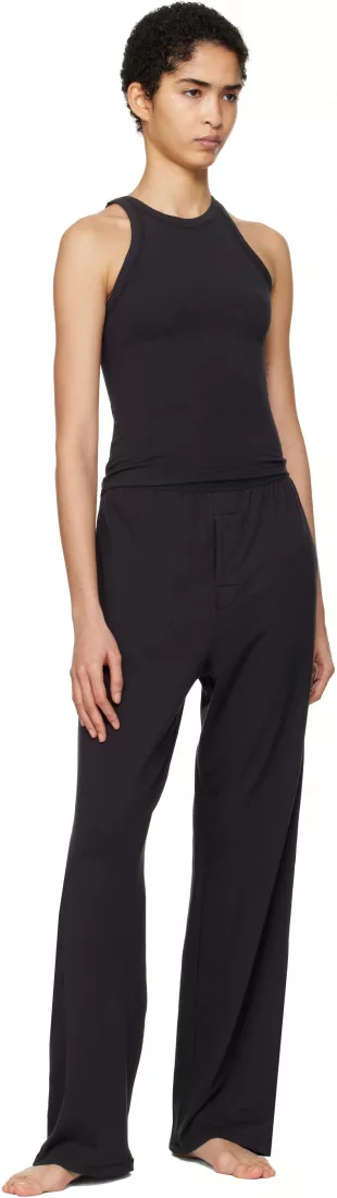 Black Cotton Jersey Crew Neck Tank Top