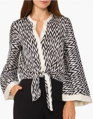 Stripe Bell Sleeve Tie Front Button-Up Top