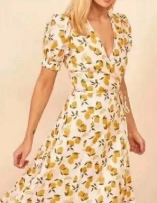 Apricot Wrap Dress in Lemon print