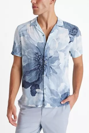 Floral Linen-Blend Short Sleeve Shirt