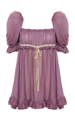 Ruffled Silk Mousseline Babydoll Mini Dress