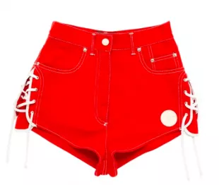 Lace Denim Shorts Red