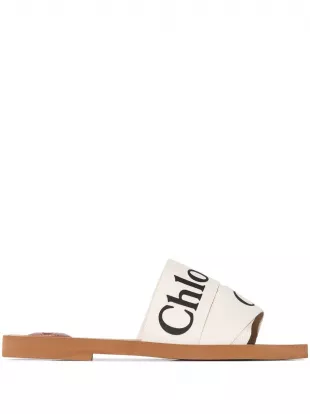 Tan Logo Strap Flat Sandals