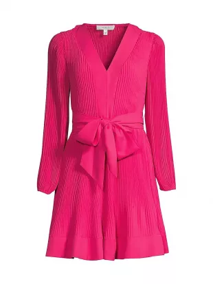 Milly - Liv Belted Pleated Dress in Milly Pink